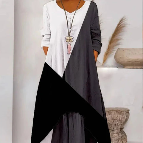 Women’s Dress – Long Sleeve Fashion Dress with Irregular Hem