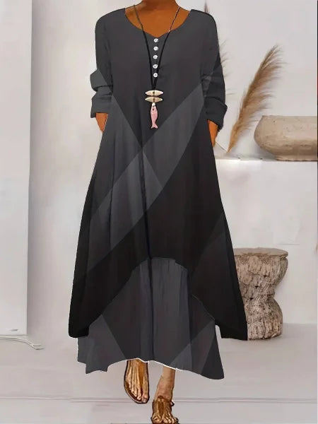 Women’s Dress – Long Sleeve Fashion Dress with Irregular Hem - 7style / L