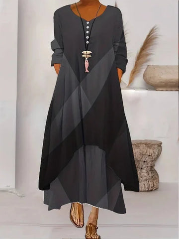 Women’s Dress – Long Sleeve Fashion Dress with Irregular Hem - 7style / L