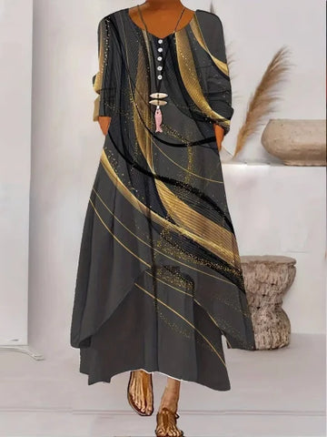 Women’s Dress – Long Sleeve Fashion Dress with Irregular Hem - 8style / L