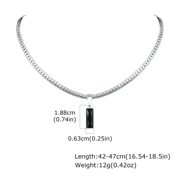 Geometric Stone Pendant Necklaces Stainless Steel Hip Hop Jewelry - NC-1773S / 52-57CM