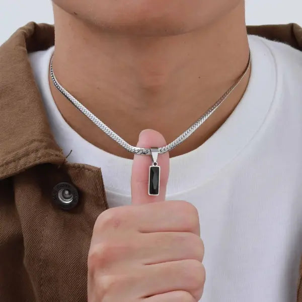 Geometric Stone Pendant Necklaces Stainless Steel Hip Hop Jewelry