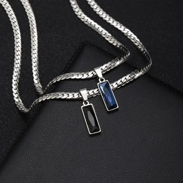 Geometric Stone Pendant Necklaces Stainless Steel Hip Hop Jewelry