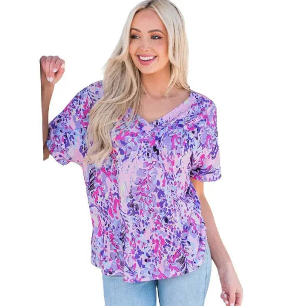Loose T-Shirt – Stylish Painted Flower Tee for Casual Wear
