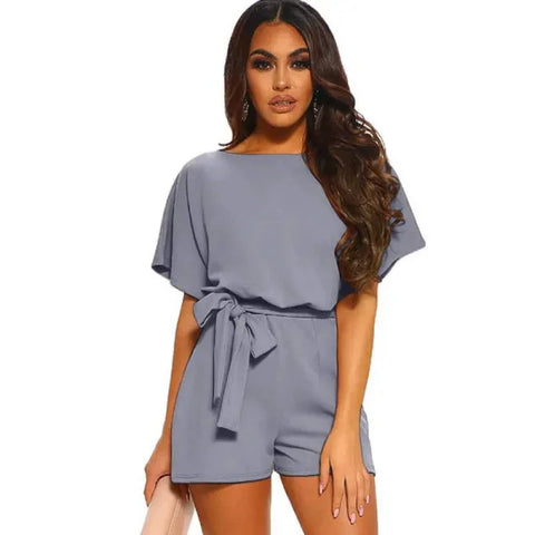 Women’s Jumpsuit - Stylish Short-Sleeved Summer Fashion - LC64515 Gray / L