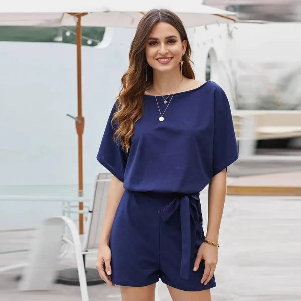 Women’s Jumpsuit - Stylish Short-Sleeved Summer Fashion - Blue / L