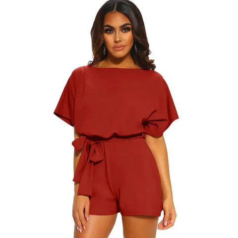 Women’s Jumpsuit - Stylish Short-Sleeved Summer Fashion - LC64515 Wine Red / L