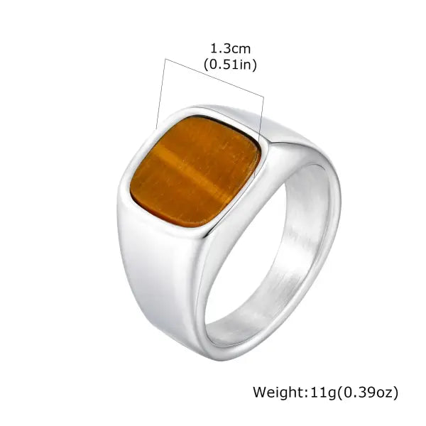 Square Natural Stone Ring Stainless Steel Birthday Gift - RC-620SY / 9