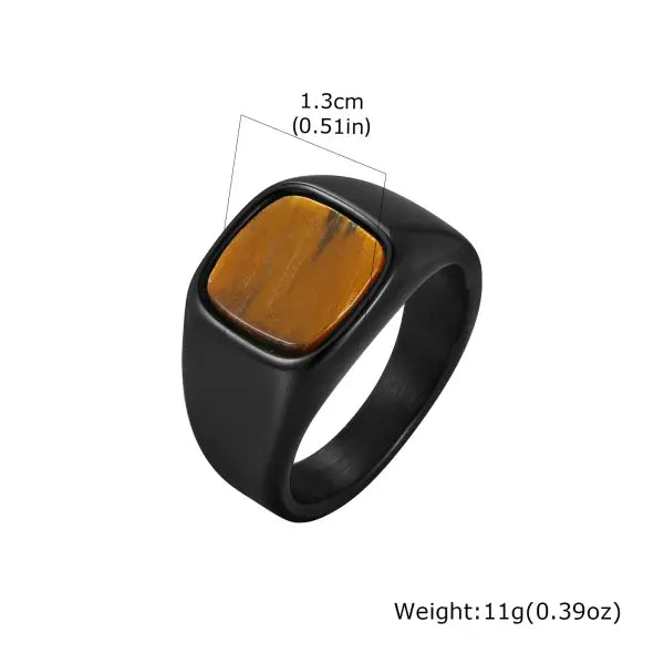 Square Natural Stone Ring Stainless Steel Birthday Gift - RC-620BY / 7