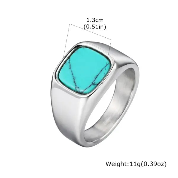 Square Natural Stone Ring Stainless Steel Birthday Gift - RC-620S-2 / 9