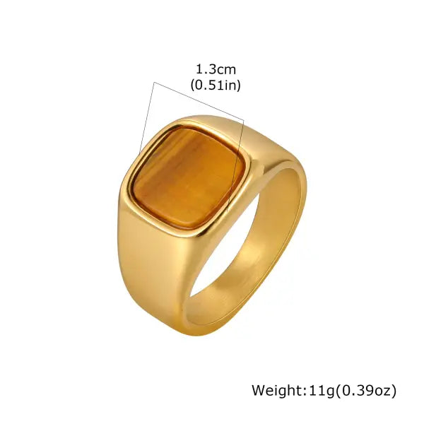 Square Natural Stone Ring Stainless Steel Birthday Gift - RC-620GY / 11