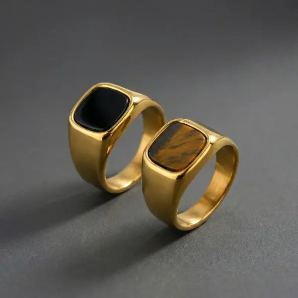 Square Natural Stone Ring Stainless Steel Birthday Gift