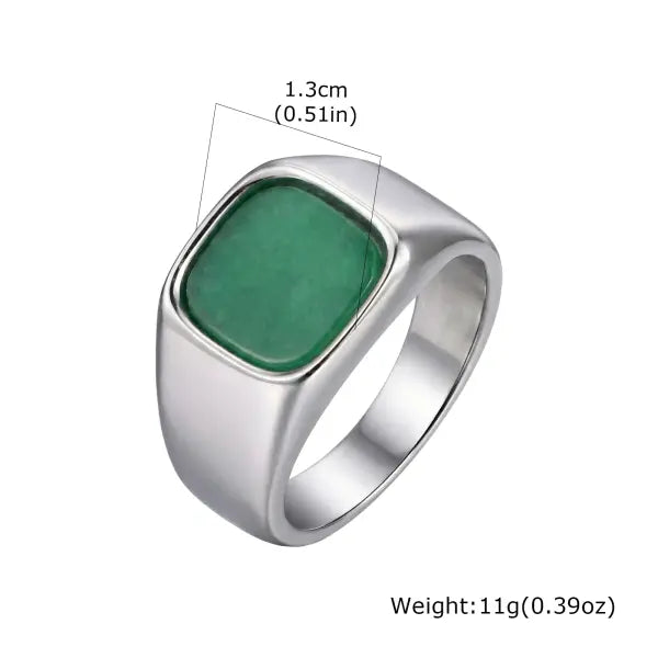Square Natural Stone Ring Stainless Steel Birthday Gift - RC-620S-1 / 7