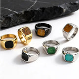 Square Natural Stone Ring Stainless Steel Birthday Gift