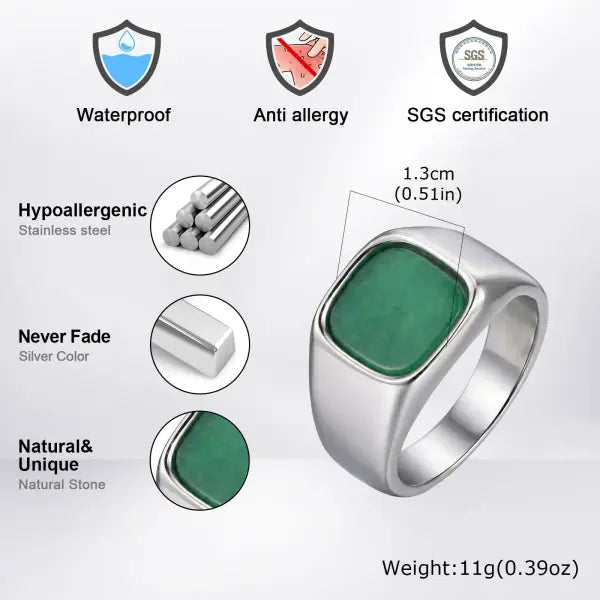 Square Natural Stone Ring Stainless Steel Birthday Gift