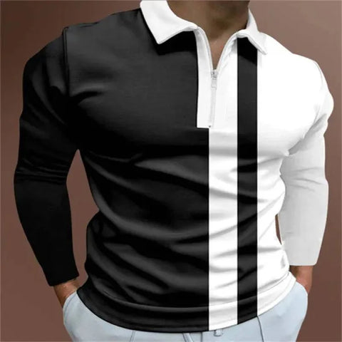 POLO Shirt Striped Printed Short Sleeve - Black white / 2XL
