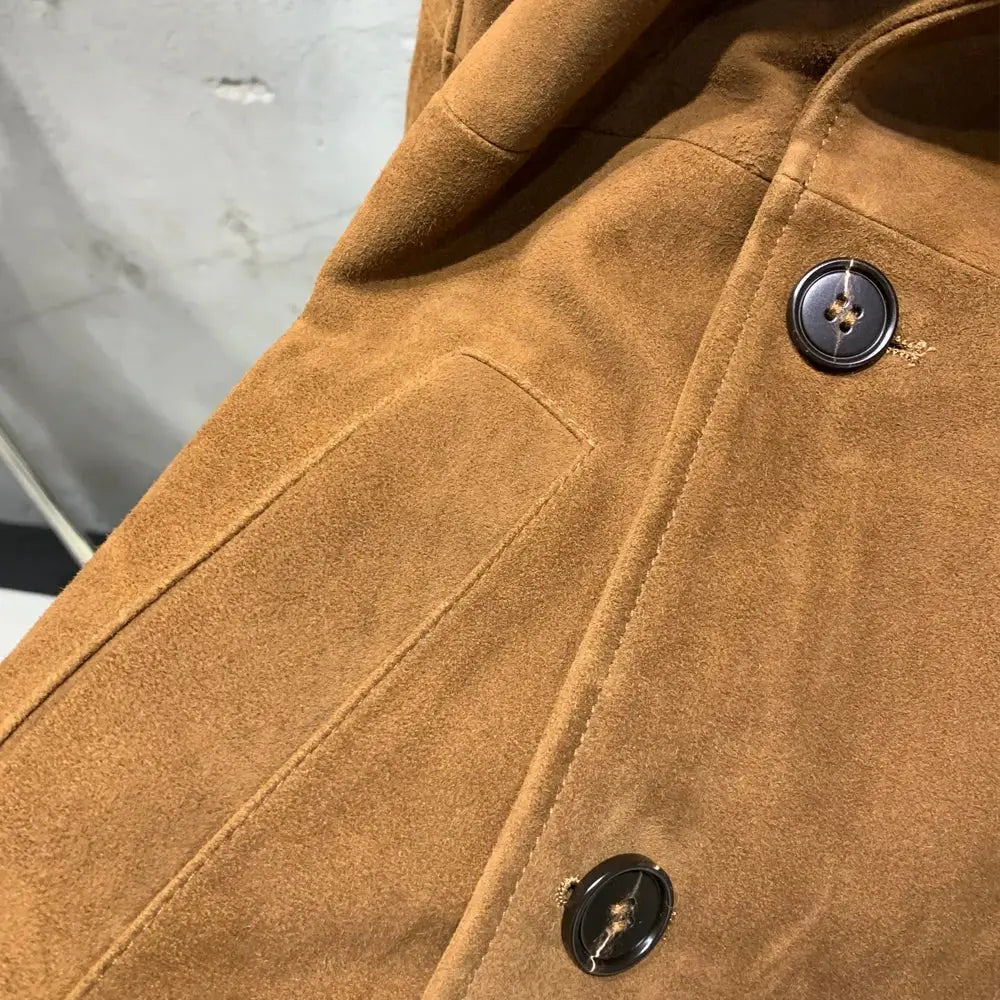 Suede Leather Coats Women Double Breasted Windbreak Natural Lambskin Coat Floor-length Leather Coat Lady Real Sheepskin