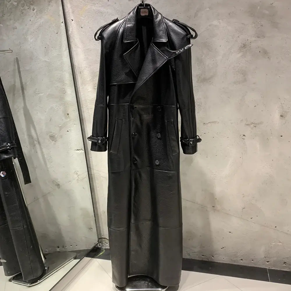 Suede Leather Coats Women Double Breasted Windbreak Natural Lambskin Coat Floor-length Leather Coat Lady Real Sheepskin