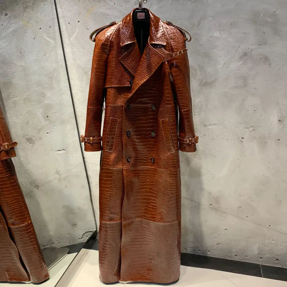 Suede Leather Coats Women Double Breasted Windbreak Natural Lambskin Coat Floor-length Leather Coat Lady Real Sheepskin