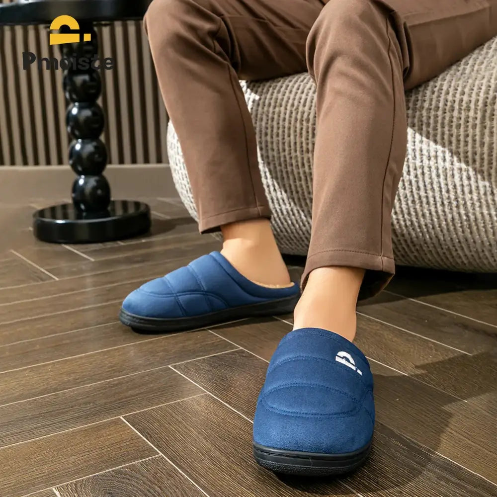 Suede Platform Slippers for men TPR Sole Memory Foam Warm Soft Cushion Non slip Stripe Design Comfortable Indoor House