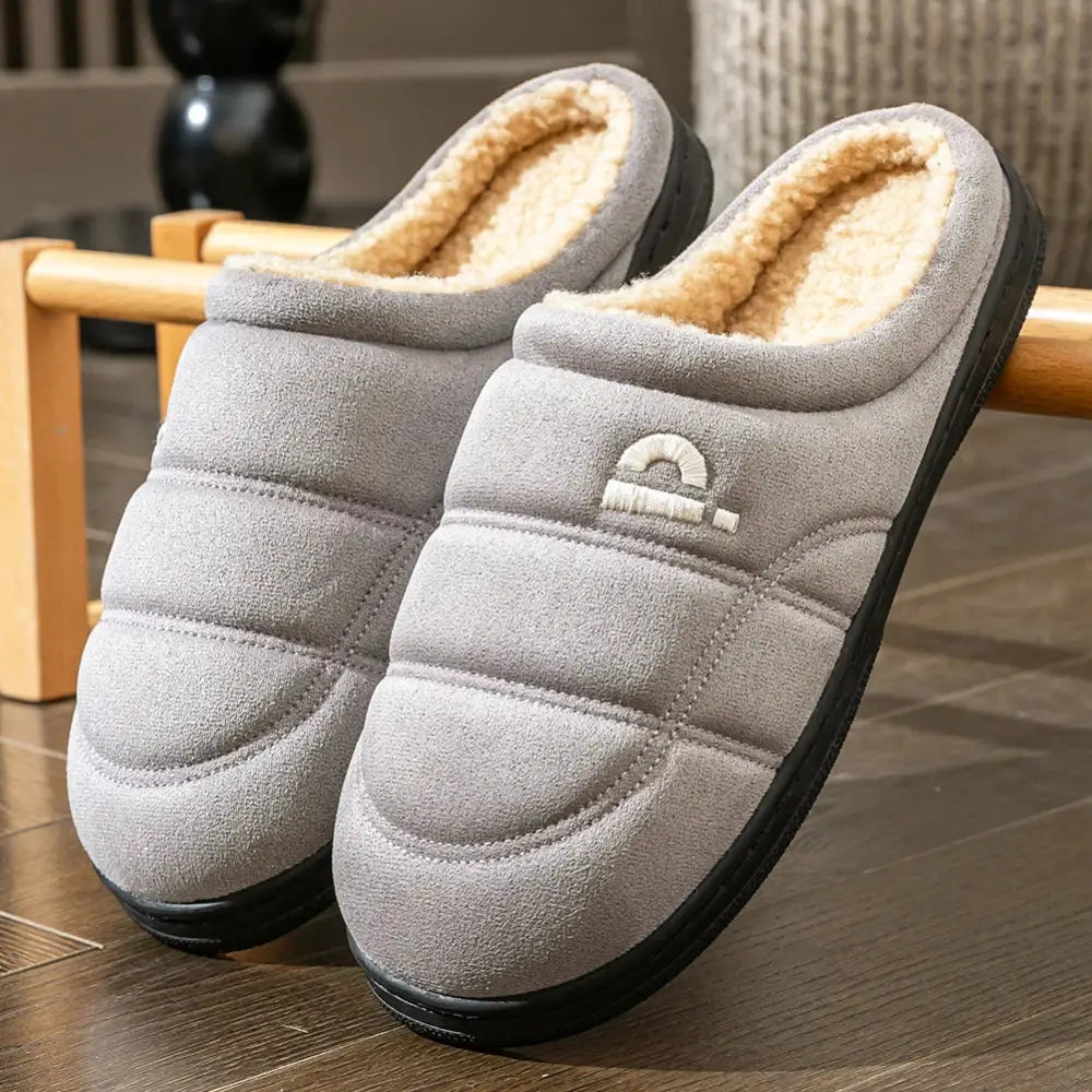 Suede Platform Slippers for men TPR Sole Memory Foam Warm Soft Cushion Non slip Stripe Design Comfortable Indoor House