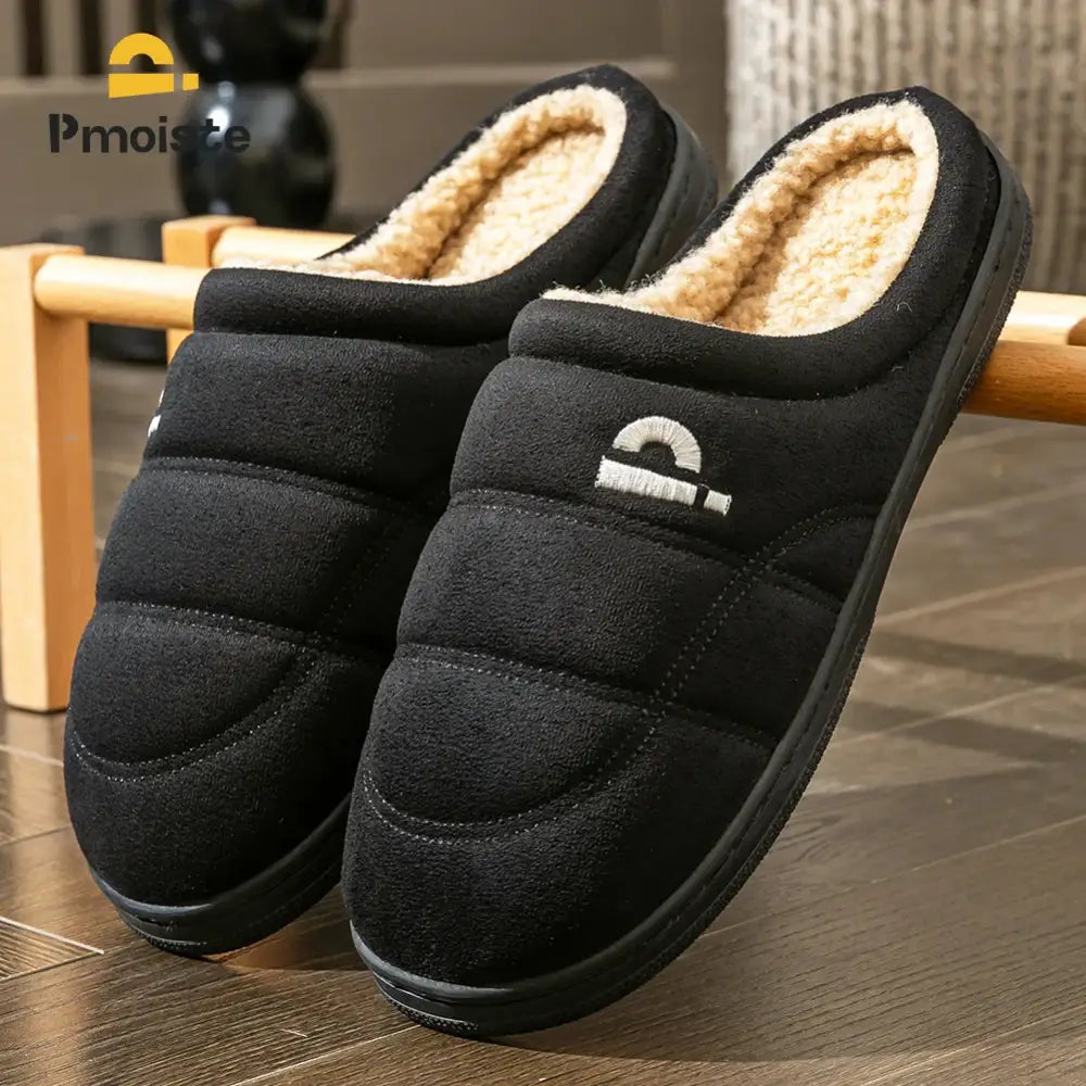 Suede Platform Slippers for men TPR Sole Memory Foam Warm Soft Cushion Non slip Stripe Design Comfortable Indoor House