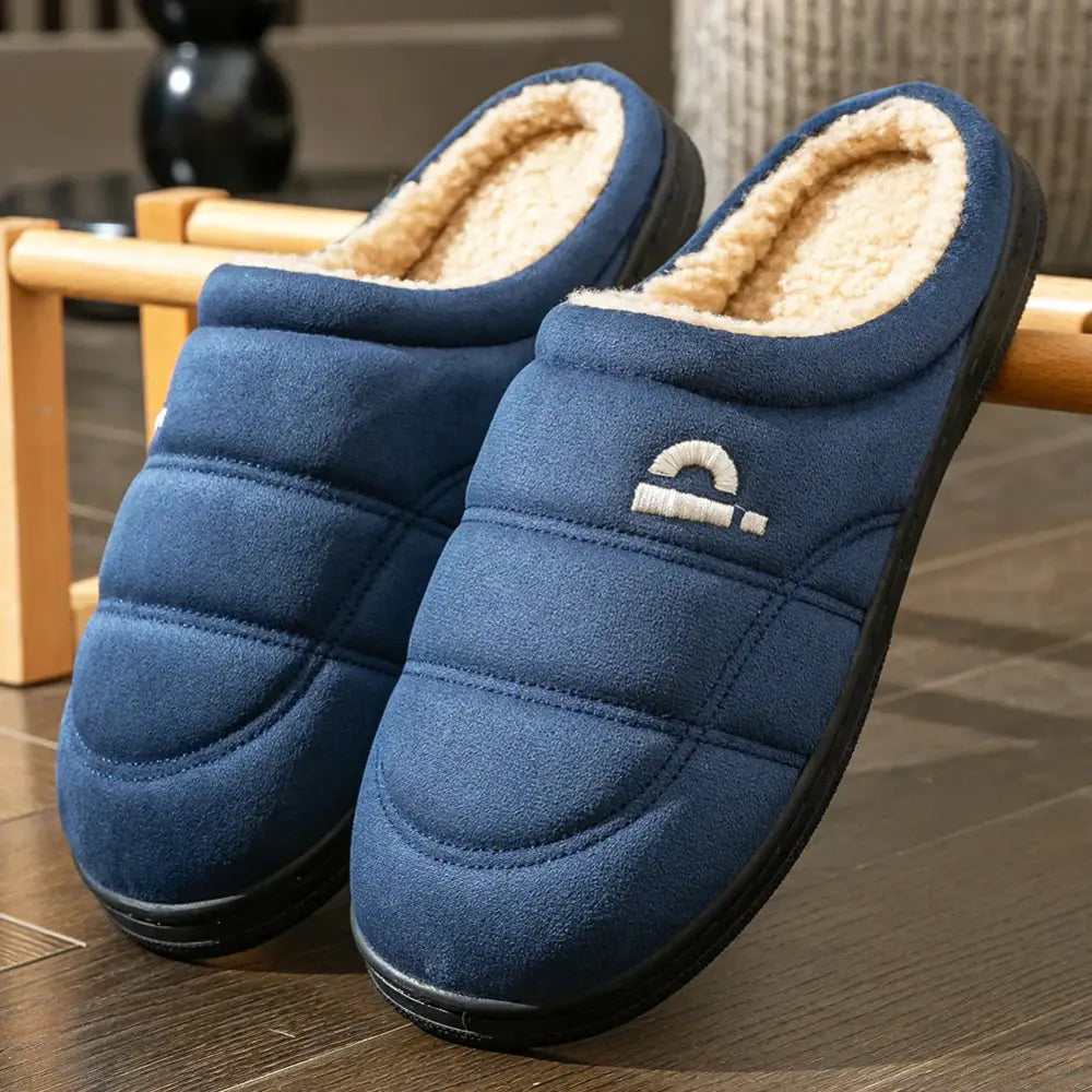 Suede Platform Slippers for men TPR Sole Memory Foam Warm Soft Cushion Non slip Stripe Design Comfortable Indoor House