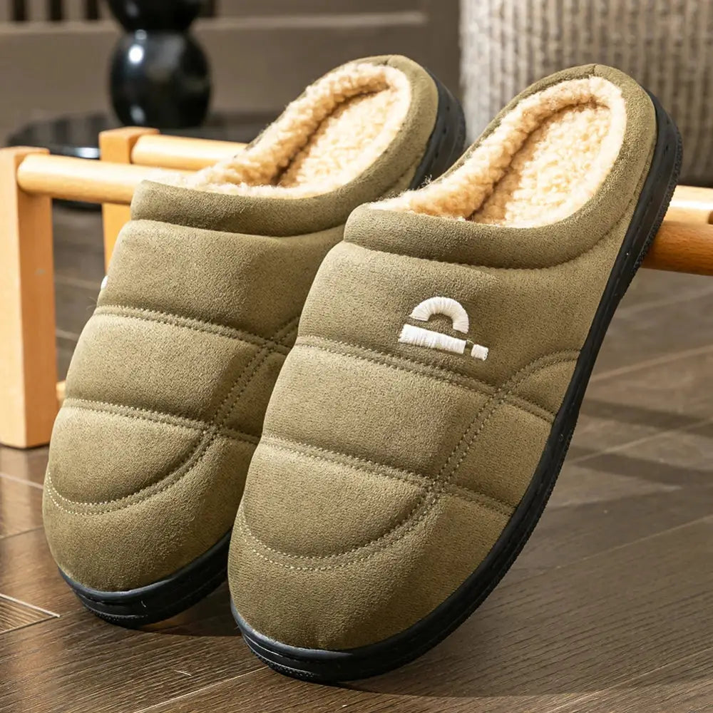 Suede Platform Slippers for men TPR Sole Memory Foam Warm Soft Cushion Non slip Stripe Design Comfortable Indoor House