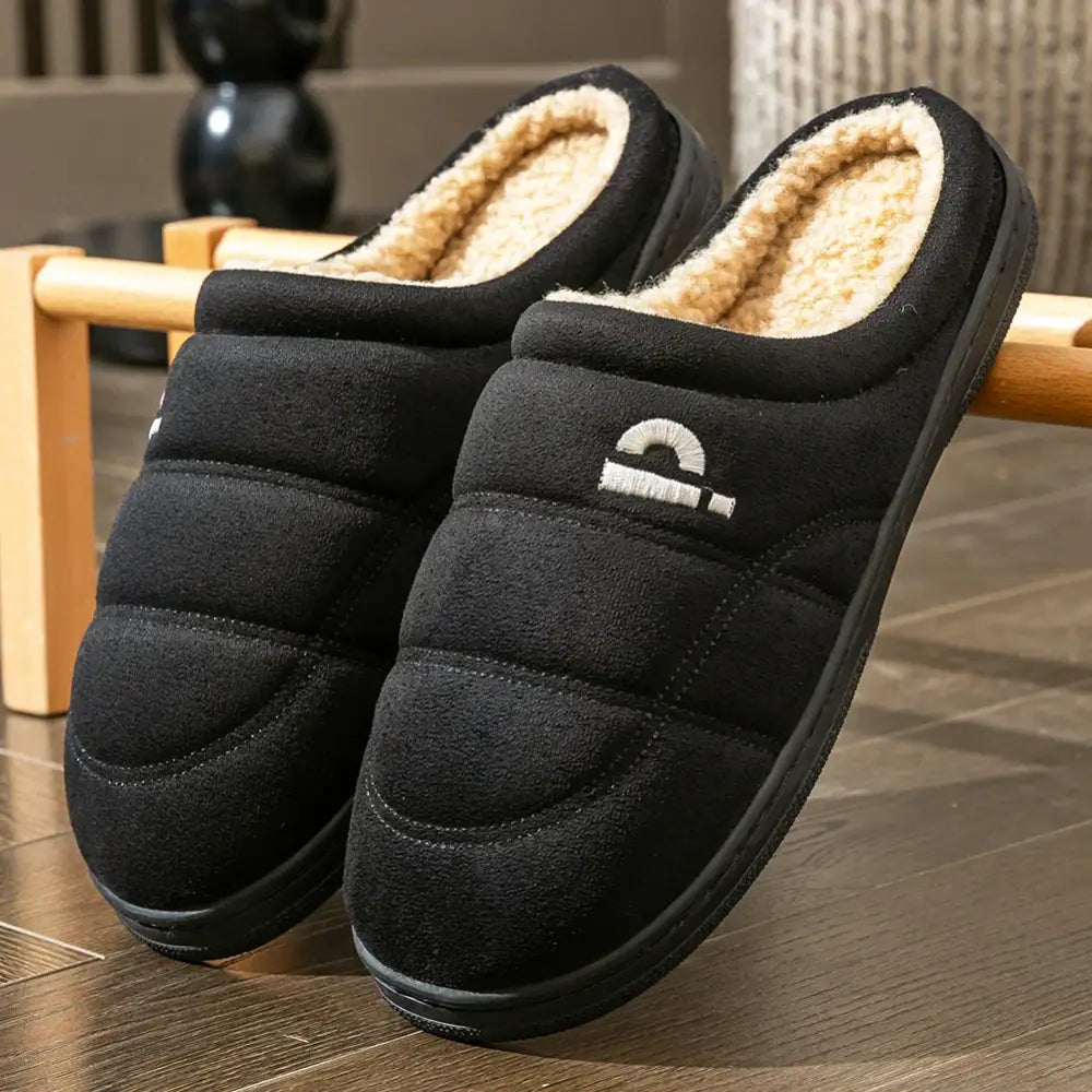 Suede Platform Slippers for men TPR Sole Memory Foam Warm Soft Cushion Non slip Stripe Design Comfortable Indoor House