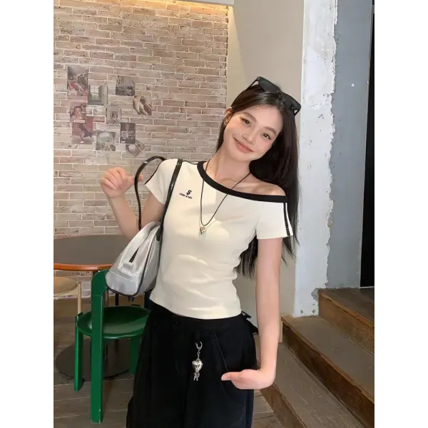 Summer 100% Cotton White Off shoulder Top Women Sport Casual Body Short sleeve T shirt Female Sexy Basic Tees Korean