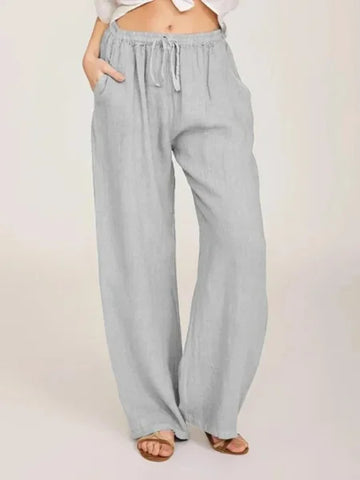 Summer & Autumn Women Cotton Linen Pants – Casual Elastic Waist Wide Leg Trousers - Himpall
