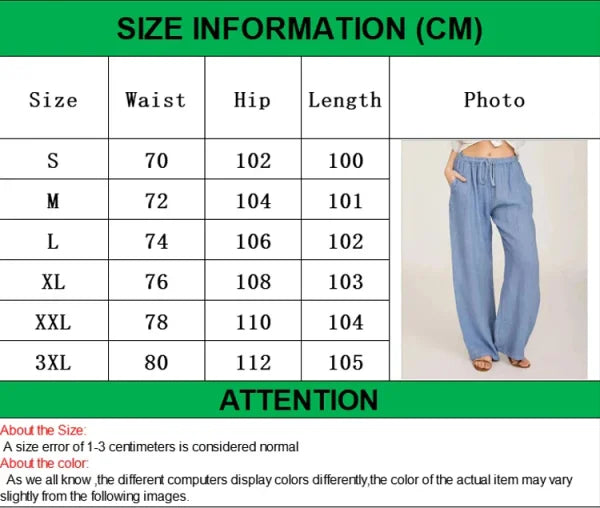 Summer & Autumn Women Cotton Linen Pants – Casual Elastic Waist Wide Leg Trousers - Himpall