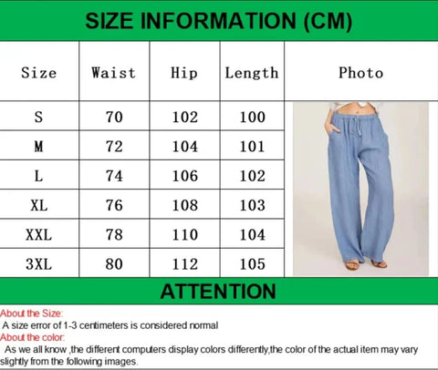 Summer & Autumn Women Cotton Linen Pants – Casual Elastic Waist Wide Leg Trousers - Himpall