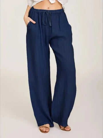 Summer & Autumn Women Cotton Linen Pants – Casual Elastic Waist Wide Leg Trousers - Himpall