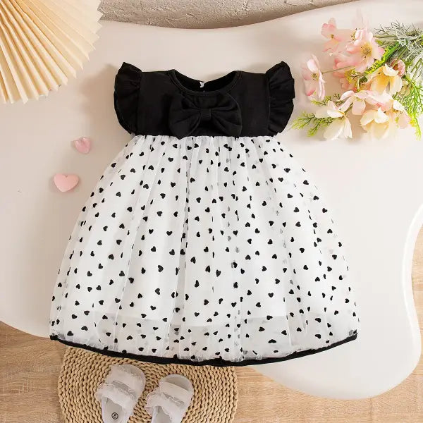 Summer Baby Girl Princess Dress – Bow Flying Sleeves Korean Style Birthday Outfit (0–3 Years) - black / 6(9-12M)