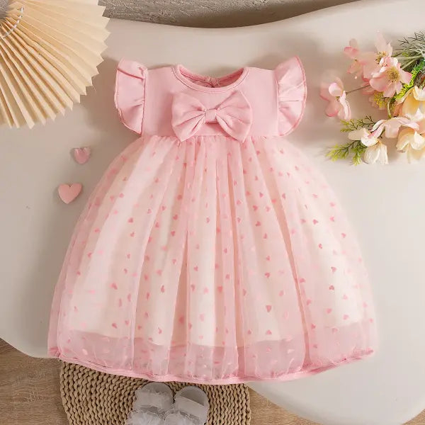 Summer Baby Girl Princess Dress – Bow Flying Sleeves Korean Style Birthday Outfit (0–3 Years) - Pink / 10(18-24M)