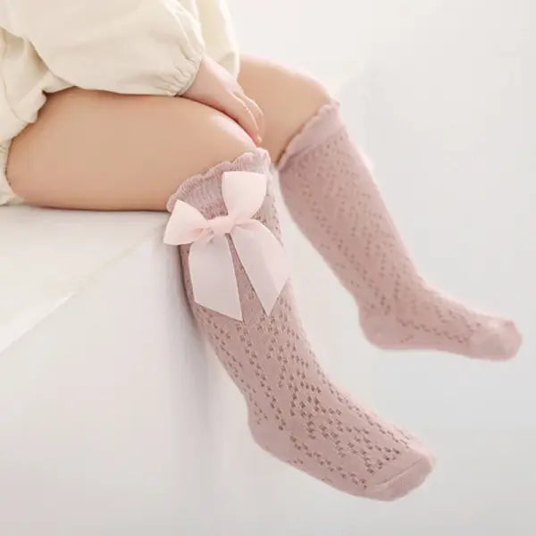 Baby Girl Knee-High Socks – Bow Mesh Cotton Long Socks for Toddlers 0–3Y Spanish Style Lace