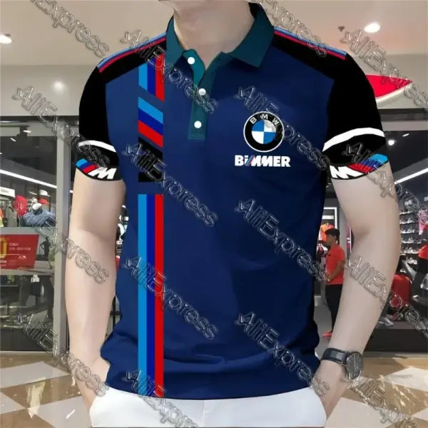 Summer BMW Men’s Loose Fashion Short Sleeve Quick Drying Polo Shirt Motorcycle Racing Motogp Cycling Suit Lapel T-Shirt