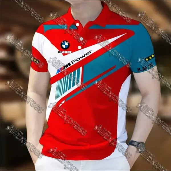 Summer BMW Men’s Loose Fashion Short Sleeve Quick Drying Polo Shirt Motorcycle Racing Motogp Cycling Suit Lapel T-Shirt