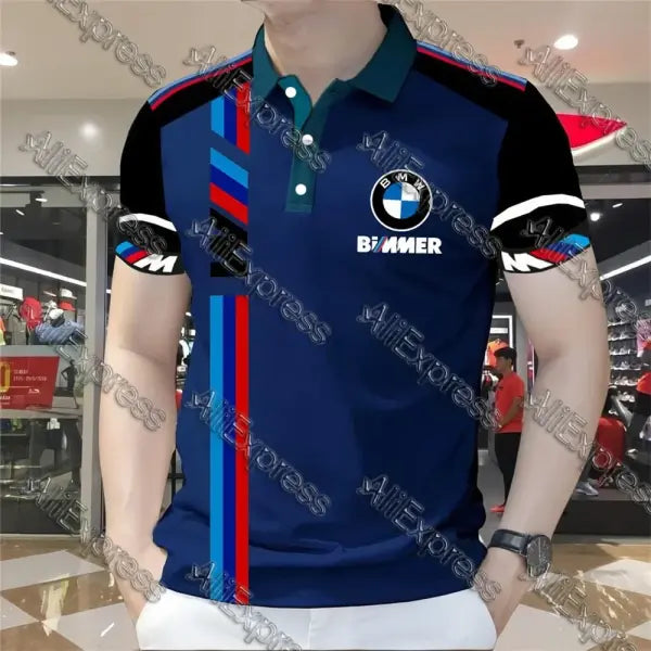 Summer BMW Men’s Loose Fashion Short Sleeve Quick Drying Polo Shirt Motorcycle Racing Motogp Cycling Suit Lapel T-Shirt