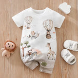 Baby Cartoon Animal Print Bodysuit – Short Sleeve Casual One-Piece for Boys & Girls - GRAY / 0-3M