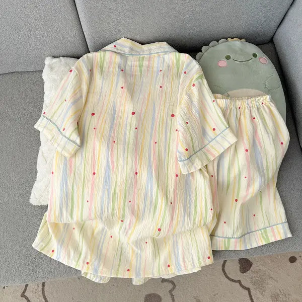 Summer Cartoon Pajamas Short Length Set Breathable Cute Homewear