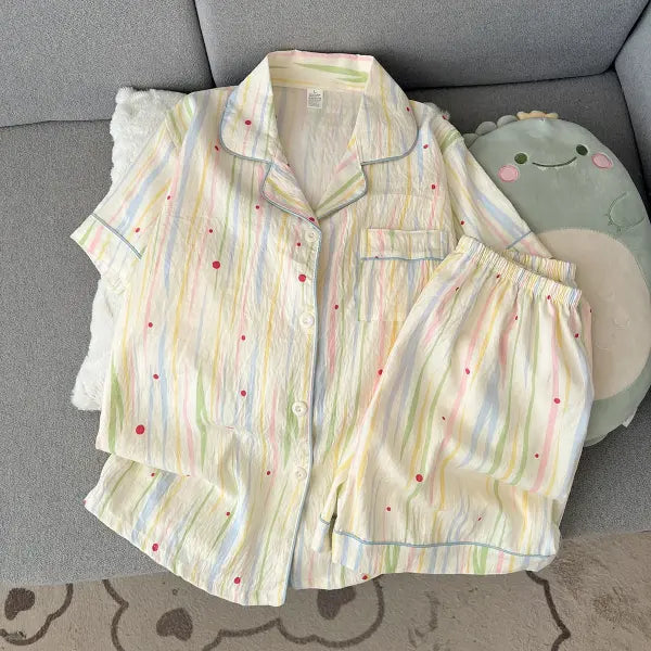 Summer Cartoon Pajamas Short Length Set Breathable Cute Homewear