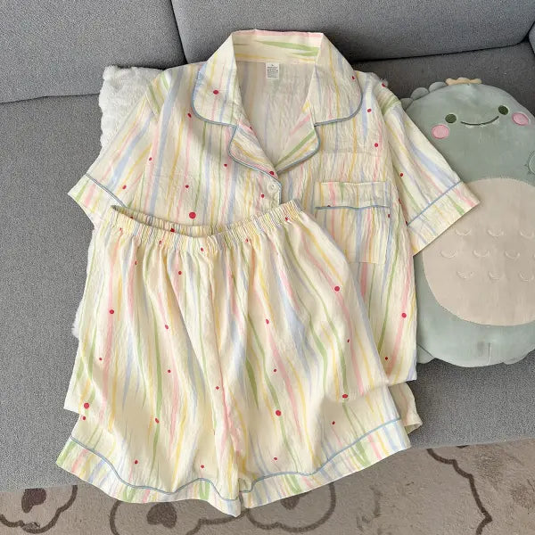 Summer Cartoon Pajamas Short Length Set Breathable Cute Homewear