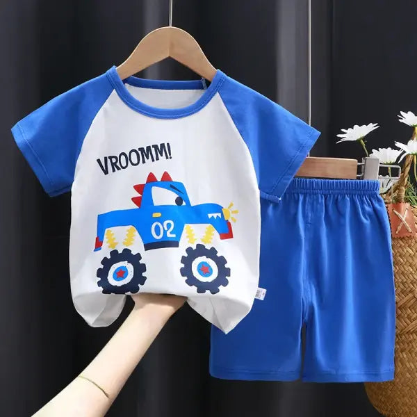 Kids Summer Cartoon Outfit – 2-Piece T-Shirt & Shorts Set for Boys & Girls Soft Cotton Casual Wear - s4 / 3T