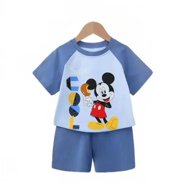 Kids Summer Cartoon Outfit – 2-Piece T-Shirt & Shorts Set for Boys & Girls Soft Cotton Casual Wear - d4 / 24M