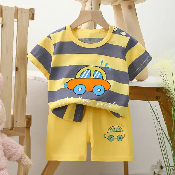 Kids Summer Cartoon Outfit – 2-Piece T-Shirt & Shorts Set for Boys & Girls Soft Cotton Casual Wear - DZ04 / 24M