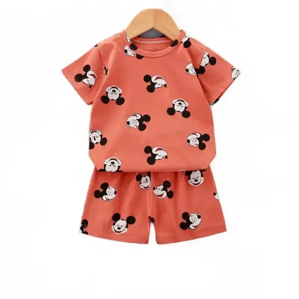 Kids Summer Cartoon Outfit – 2-Piece T-Shirt & Shorts Set for Boys & Girls Soft Cotton Casual Wear