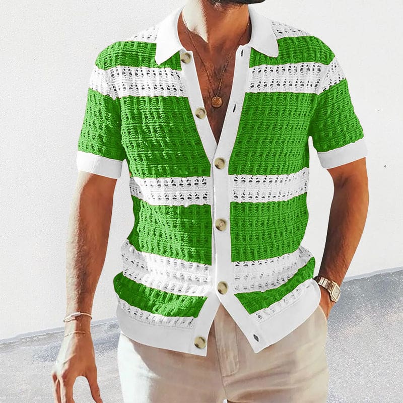 Summer Collar Shirts Men Casual Formal - Green / 2XL