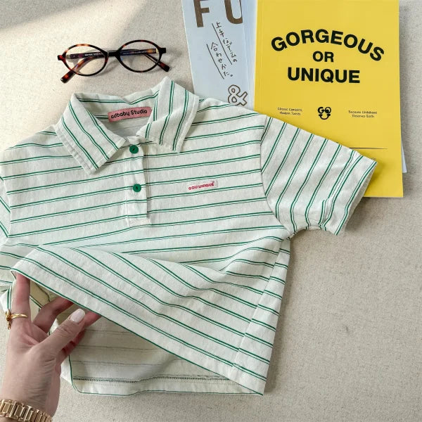 Summer Cotton T-Shirts for Kids – Striped Girls Tops & Boys Polo Shirts (1–6 Years) - beige / 4T 110cm